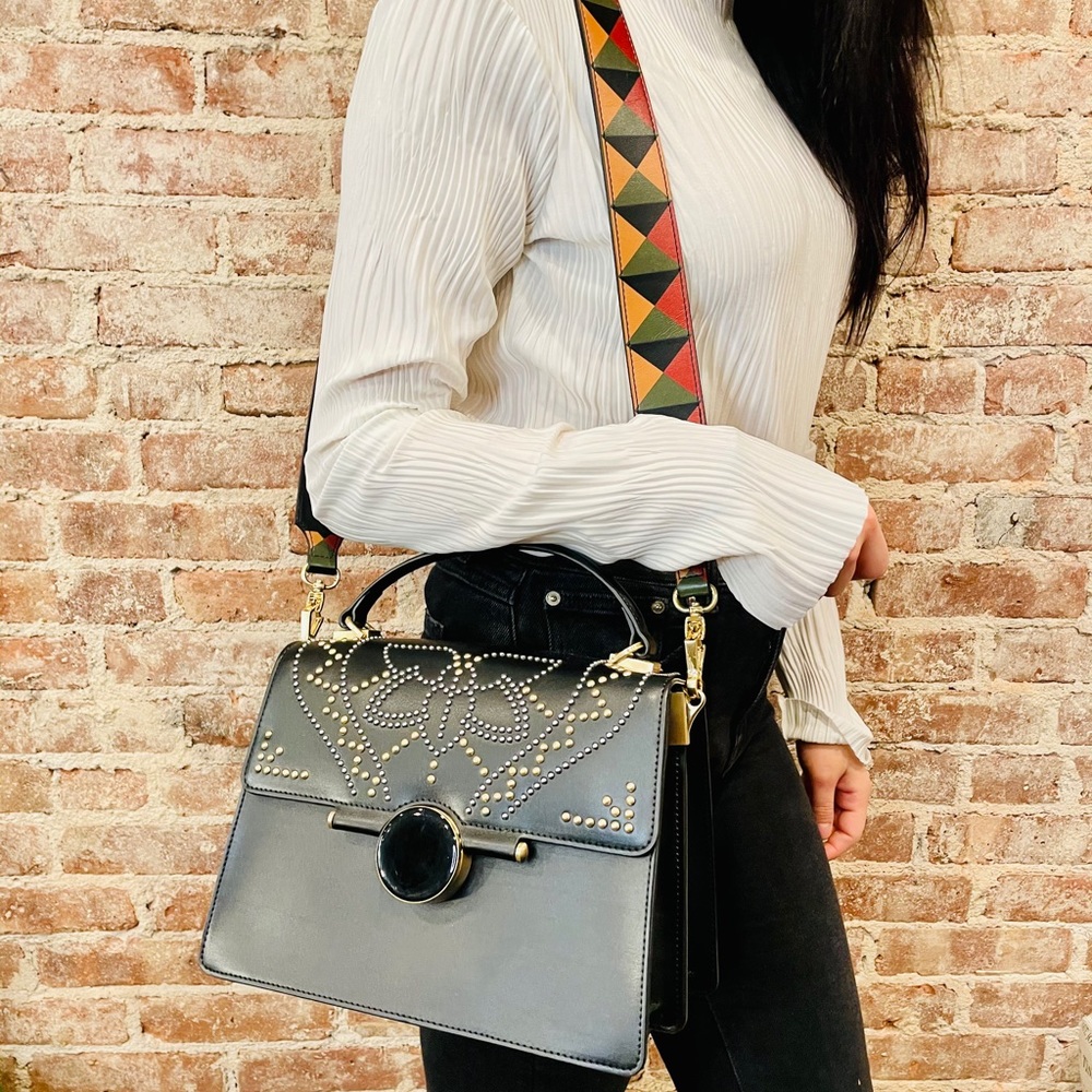 Italian Leather black studded shoulder bag